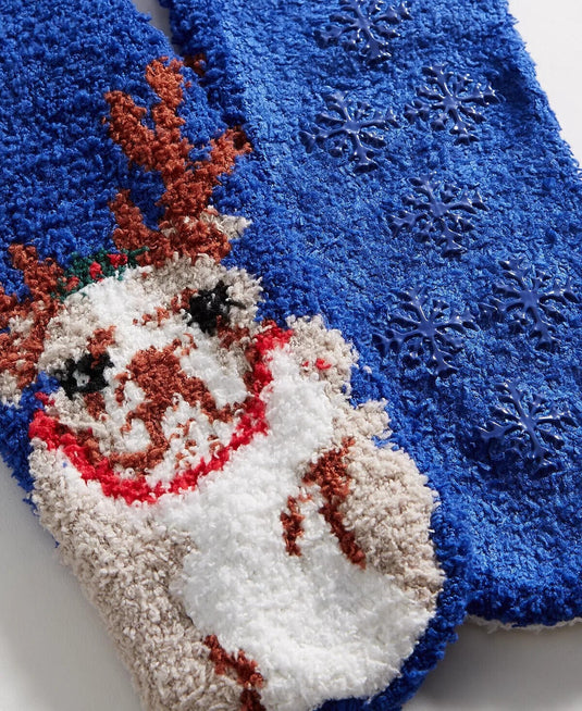 Translation missing: en.Club Room  Lot of 3 Cozy Holiday Reindeer Bull Dog Socks Blue Multi-One Size