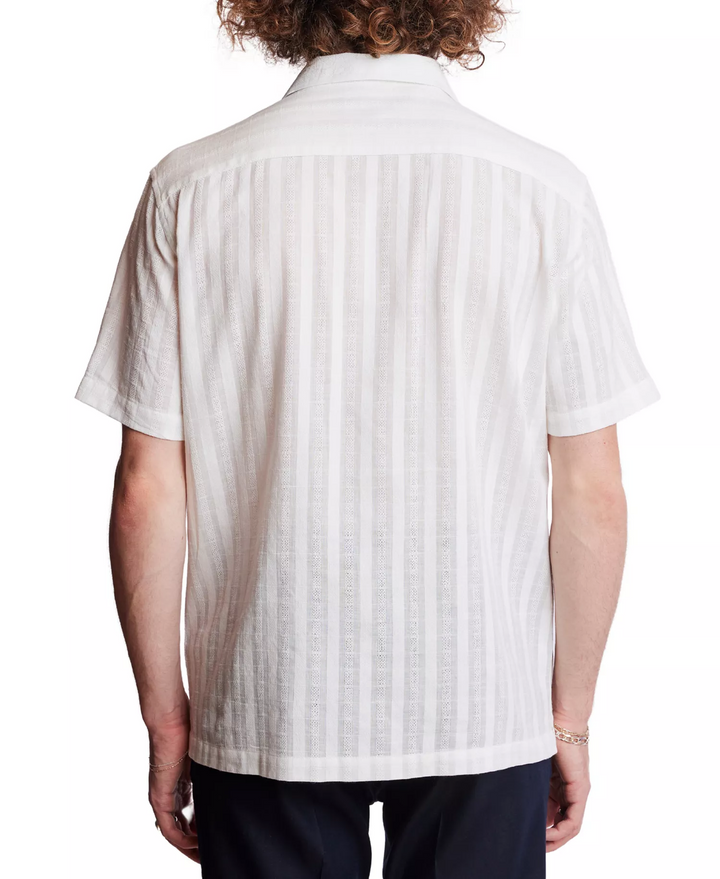 Translation missing: en.Paisley &amp; Gray Mens Slim Fit Short Sleeve Textured Stripe Camp Shirt White-Small