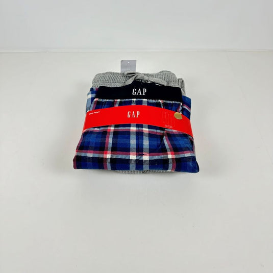 Translation missing: en.Gap Mens 2Pk. Waffle-Knit Jogger-Leg Pajama Pants Gray Heather/Blue Plaid-XL