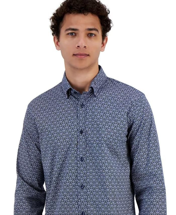 Translation missing: en.Matinique Men's Printed Long-Sleeve Regular-Fit Button-up Shirt Dark Navy-Small
