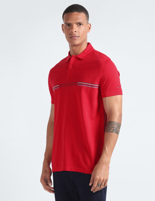 Translation missing: en.Tommy Hilfiger Men's Striped Chest Short Sleeve Polo Shirt - Primary Red-Small