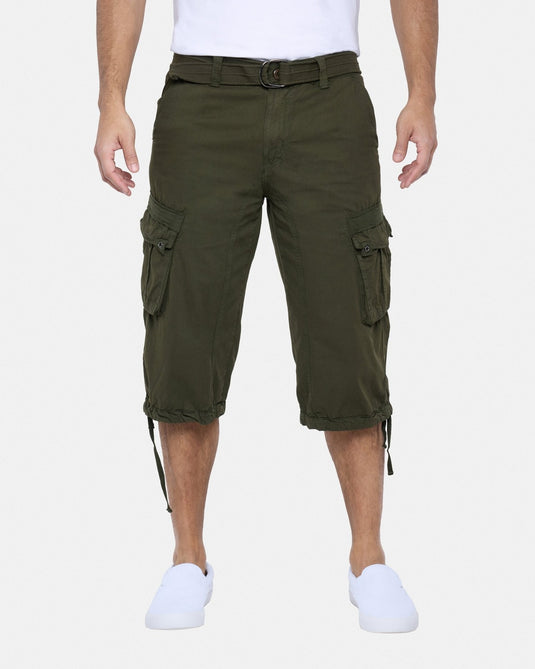 Translation missing: en.X-Ray Men's Belted Capri Cotton Cargo Shorts - Olive-42W
