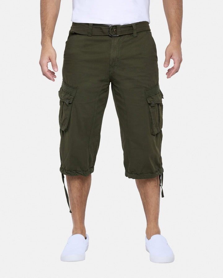 Translation missing: en.X-Ray Men's Belted Capri Cotton Cargo Shorts - Olive-42W