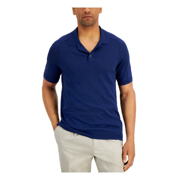 Translation missing: en.Tasso Elba Men's Sweater-Knit Linen Blend Short Sleeve Polo Shirt Navy-Small