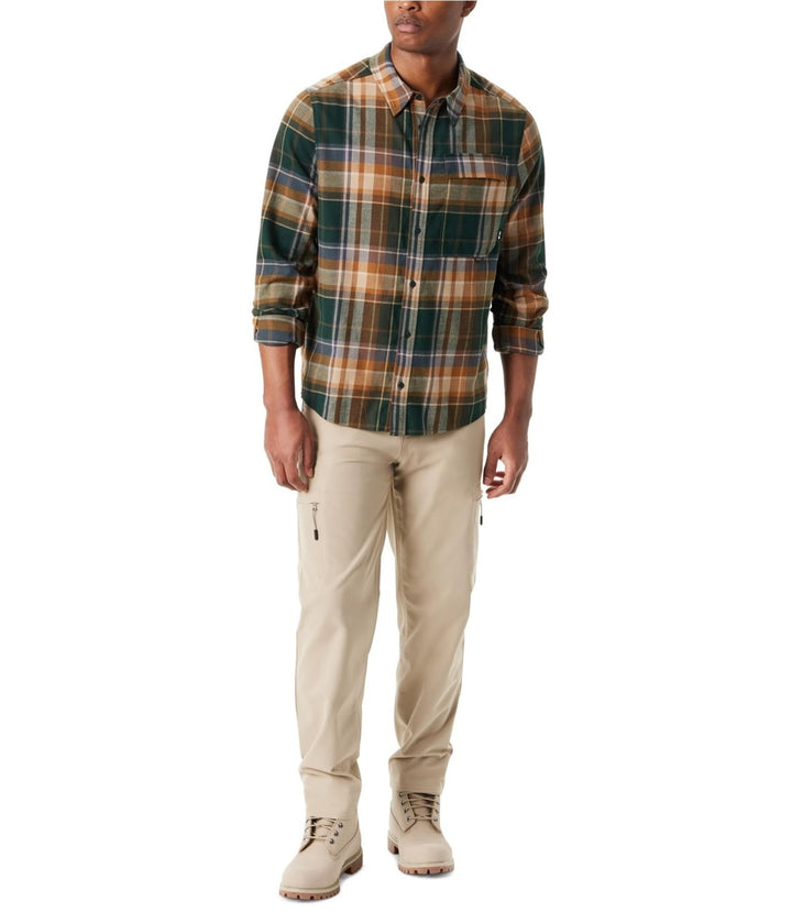 Translation missing: en.Bass Outdoor Men's Classic Fit Plaid Stretch Flannel Shirt - Green Multi-2XL