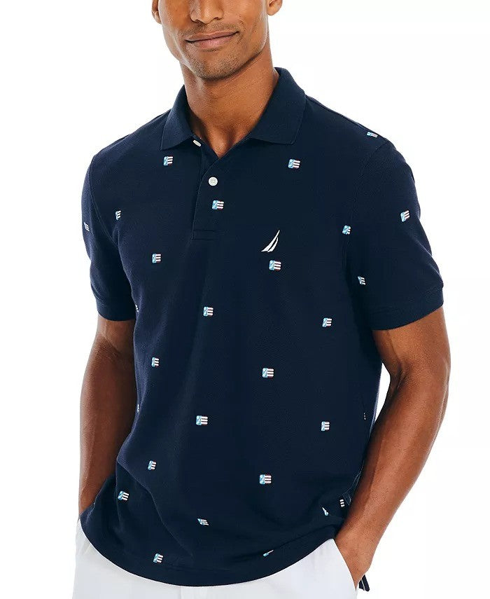 Translation missing: en.Nautica Men's Classic-Fit Icon-Print Performance Deck Polo Shirt Navy Seas-Small