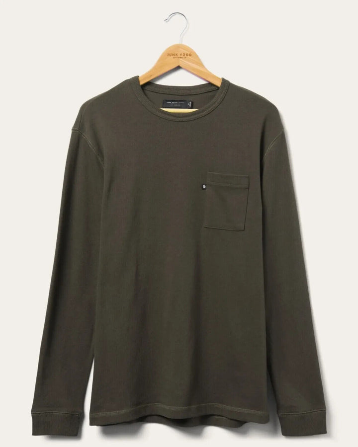 Translation missing: en.Junk Food Clothing Men's Porter Long Sleeve Boxy Pocket Tee Green Black-Medium