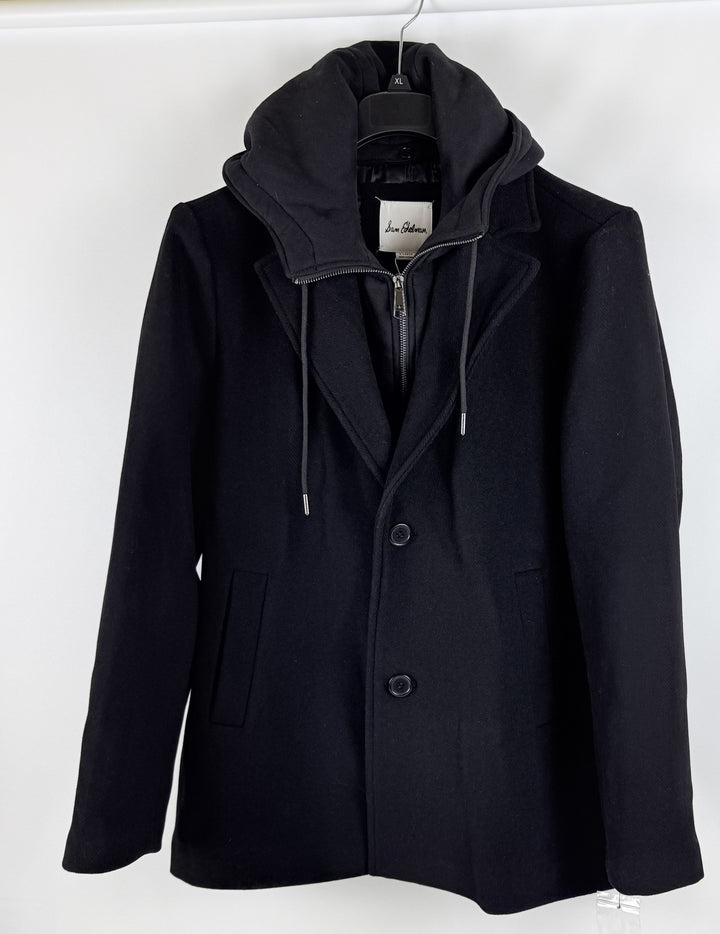Translation missing: en.Sam Edelman Men's Hooded Wool Blend Coat With Bib - Black-Size XL