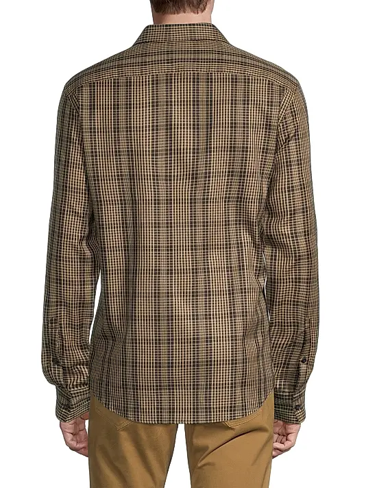 Translation missing: en.Michael Kors Men's Mini Thames Checked Cotton Button-Down Shirt Brown-Large