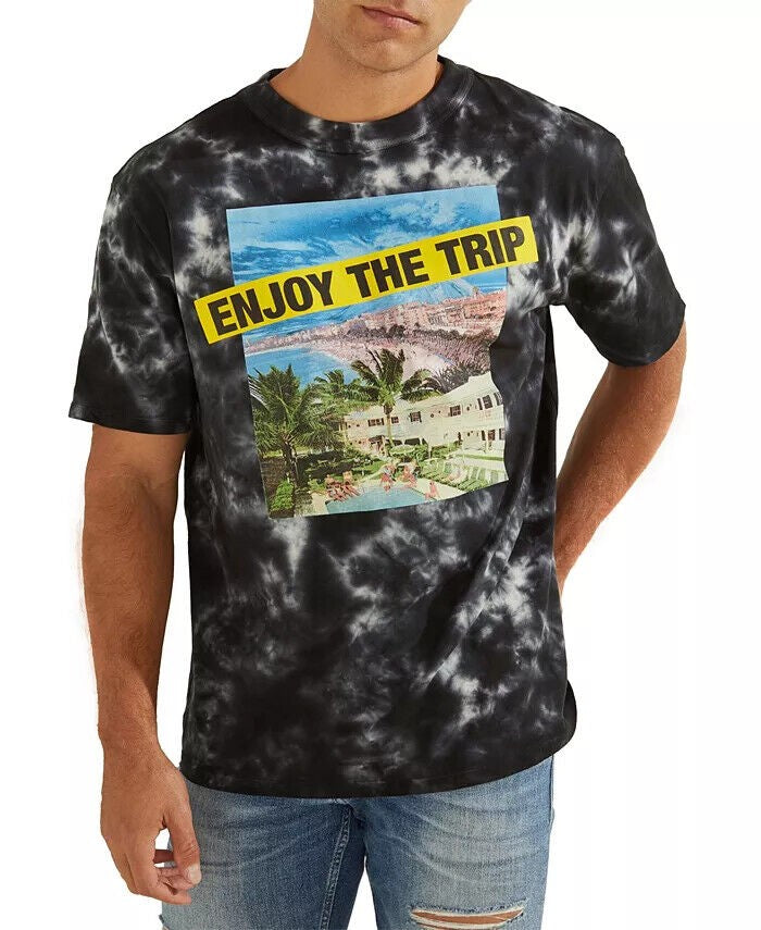 Translation missing: en.Guess Men's Organic Cotton Enjoy The Trip Graphic Tie-Dye T-Shirt Jet Black-XL