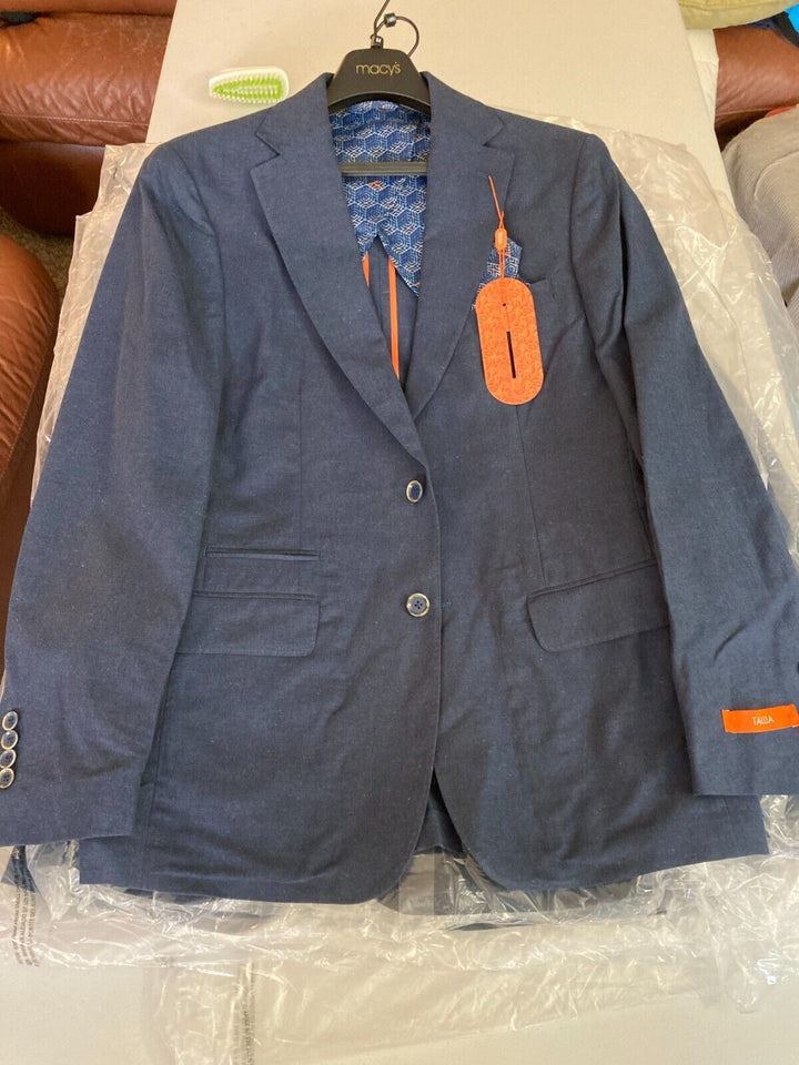 Translation missing: en.Tallia Men's Linen/Cotton Solid Slim Fit Blazer in Indigo-Size Small 32-34R