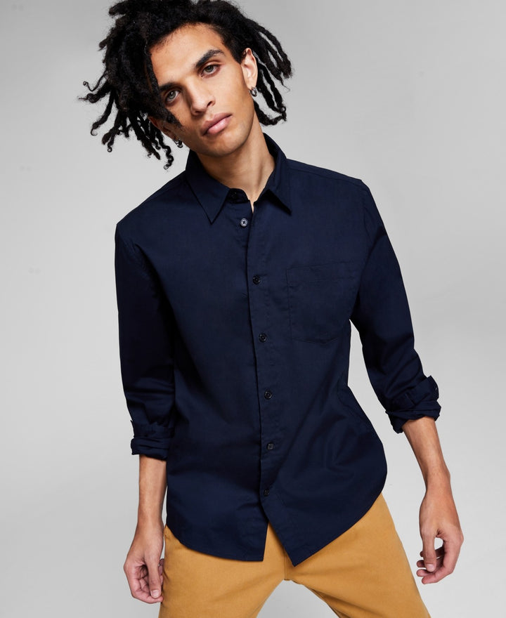 Translation missing: en.And Now This Men's Poplin Long-Sleeve Button-Up Shirt in Navy-Large