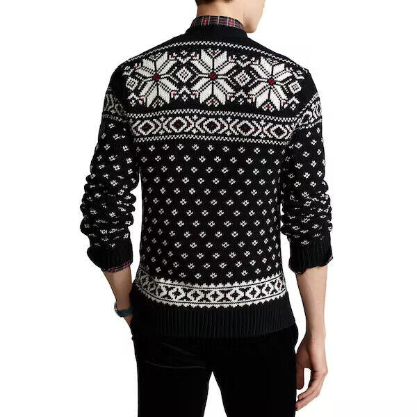 Translation missing: en.Polo Ralph Lauren Men's Snowflake Cotton-Cashmere Cardigan Black Multi-XL