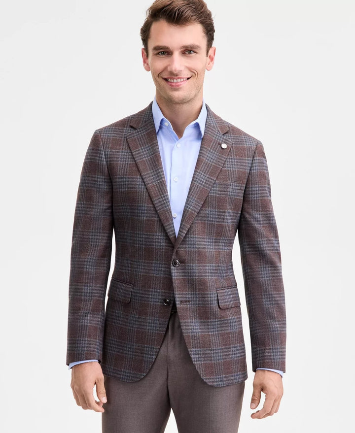 Translation missing: en.Ted Baker Men's Modern-Fit Brown Blue Plaid Sport Coat Stretch Brown Blue-36R