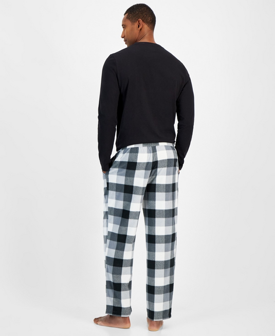 Translation missing: en.Club Room Men's Fleece 2Pc Plaid Pajama Set Black/White T-Shirt 2XL &amp; Pants XL