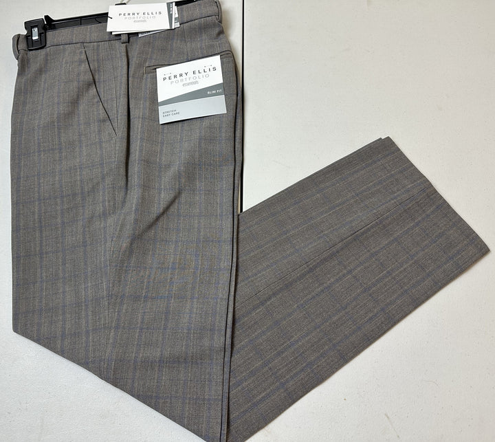 Translation missing: en.Perry Ellis Portfolio Mens Slim-Fit Flat Front Dress Pants-Mushroom Grey 30x29