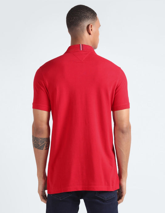 Translation missing: en.Tommy Hilfiger Men's Striped Chest Short Sleeve Polo Shirt - Primary Red-2XL