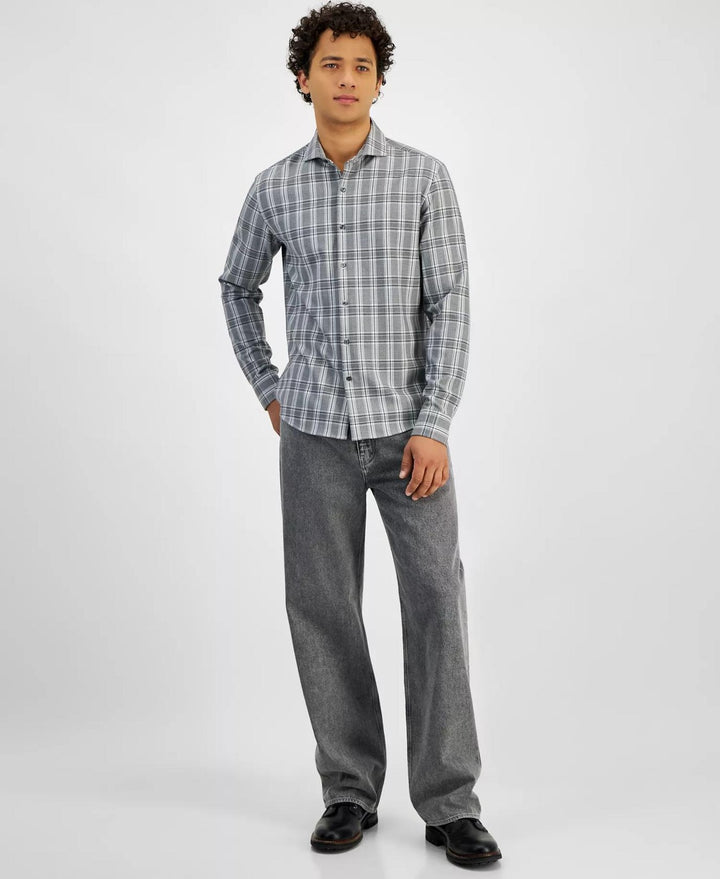 Translation missing: en.Michael Kors Men's Slim-Fit Stretch Prince of Wales Check Shirt Black-Large