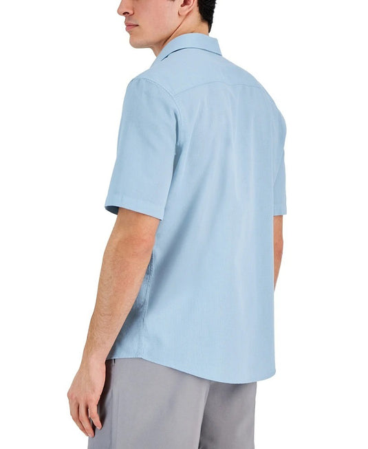 Translation missing: en.Alfani Men's Short-Sleeve Solid Textured Cotton Woven Shirt Twill Blue-Small