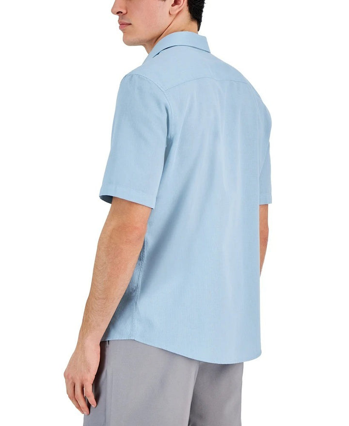 Translation missing: en.Alfani Men's Short-Sleeve Solid Textured Cotton Woven Shirt Twill Blue-Small