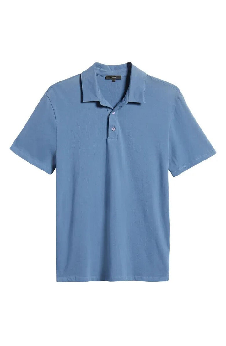 Translation missing: en.Vince Men's Regular Fit Garment Dyed Cotton Polo in Smoke Blue-Size Small