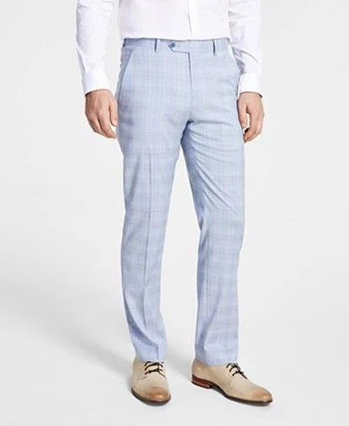 Translation missing: en.Alfani Dress Pants Mens 30x32 Lt Blue Plaid Slim-Fit Stretch Alfatech Breathable