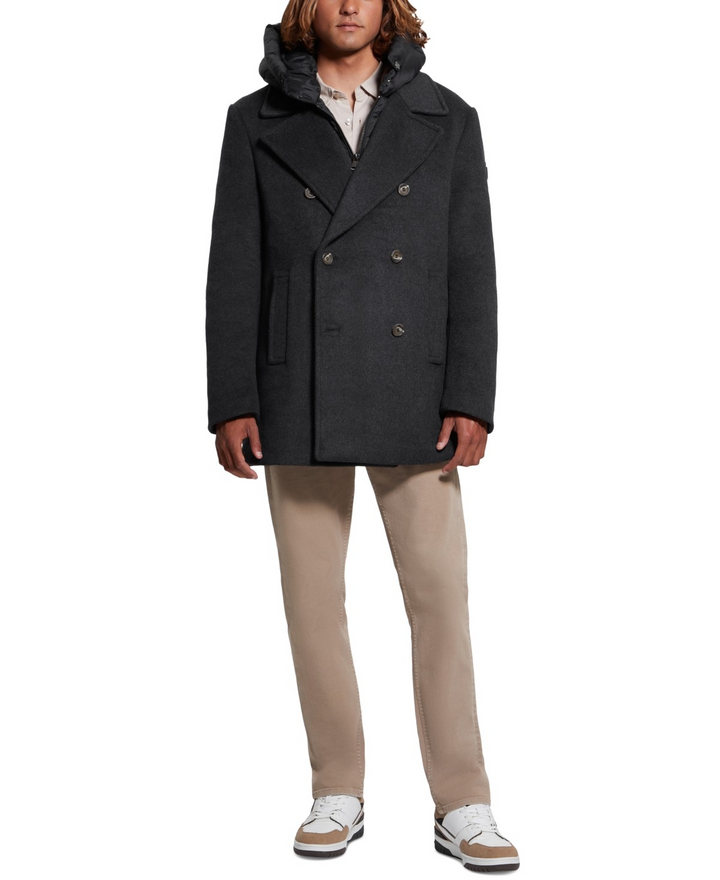 Translation missing: en.Guess Men's Jeff DB Peacoat Removable Nylon Hooded Inset Downey Heather Grey-2XL