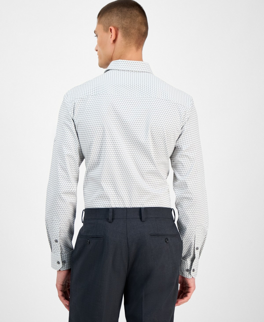 Translation missing: en.Alfani Men's Geo-Print Dress Shirt Slim Fit White Gray Stretch-15-15.5 32/33