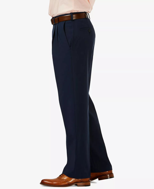Translation missing: en.Haggar Men's Cool 18 Pro Reg-Fit 4-Way Stretch Pleated No Iron Pants Navy-44x29