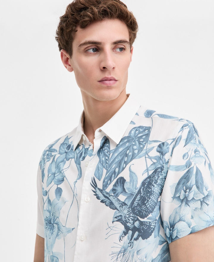 Translation missing: en.Guess Mens Short Sleeve Tropical Print Button-Front Camp Shirt-Squall Sea-Medium