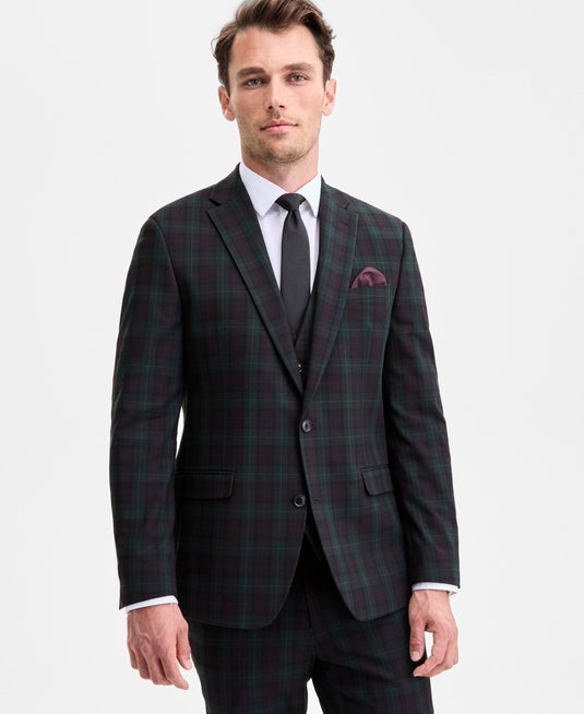 Translation missing: en.Bar III Men's Slim-Fit Wool-Blend Suit Separate Jacket Plaid Green Burgundy-42L