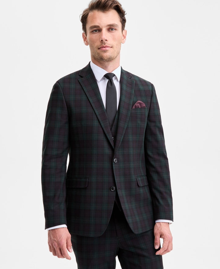 Translation missing: en.Bar III Men's Slim-Fit Wool-Blend Suit Separate Jacket Plaid Green Burgundy-42L