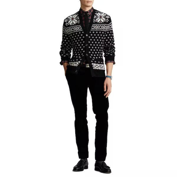 Translation missing: en.Polo Ralph Lauren Men's Snowflake Cotton-Cashmere Cardigan Black Multi-XL