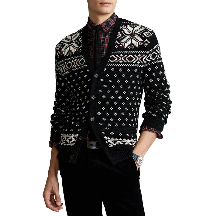 Translation missing: en.Polo Ralph Lauren Men's Snowflake Cotton-Cashmere Cardigan Black Multi-XL