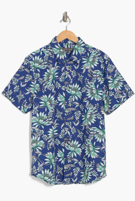 Translation missing: en.Slate &amp; Stone Mens Floral Print Cotton Poplin Button-up Shirt Blue Multi-Small