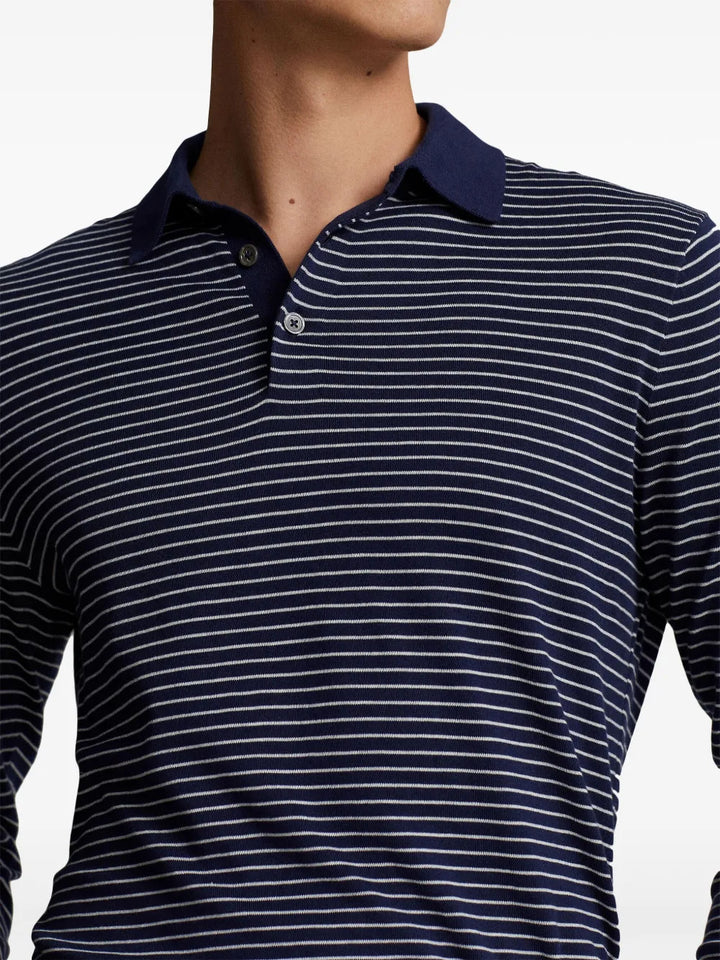 Translation missing: en.Polo Ralph Lauren Men's Cotton Stripe Regular Fit Polo Collar Sweater Navy-XL