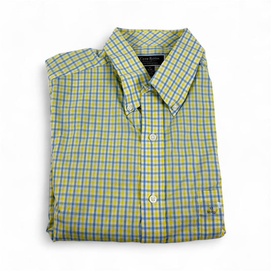 Translation missing: en.Club Room Men's Regular-Fit Gingham Cotton Dress Shirt Yellow Blue-17 32/33