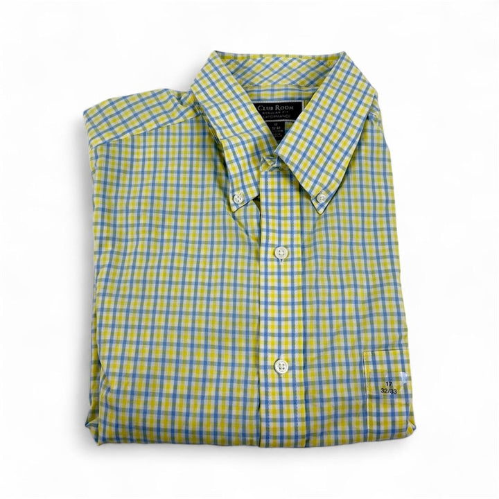Translation missing: en.Club Room Men's Regular-Fit Gingham Cotton Dress Shirt Yellow Blue-17 32/33