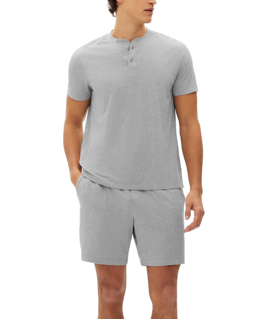 Translation missing: en.Gap Men's 2-Pc. Heathered Henley Shirt &amp; Shorts Pajama Set Heather Gray-Large