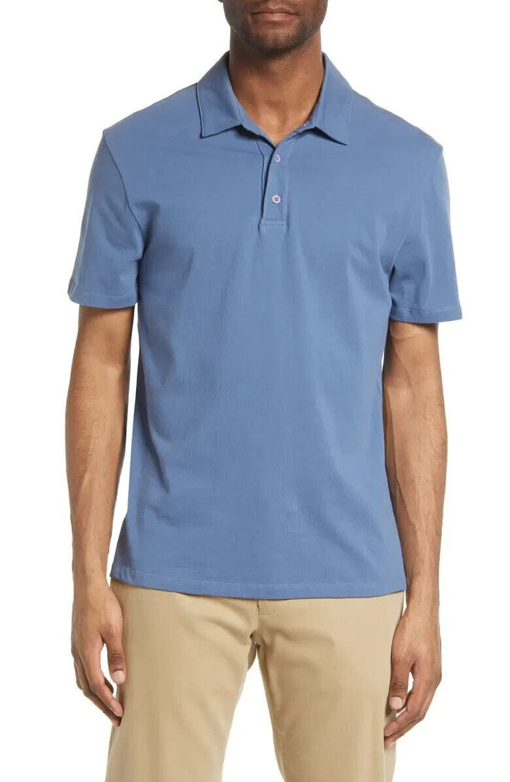 Translation missing: en.Vince Men's Regular Fit Garment Dyed Cotton Polo in Smoke Blue-Size Small