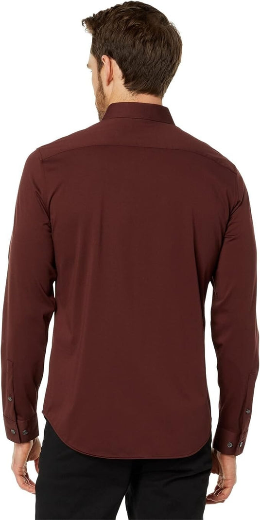 Translation missing: en.Alfani Men's Alfatech Yarn-Dyed Long Sleeve Performance Shirt Maroon - 2XL