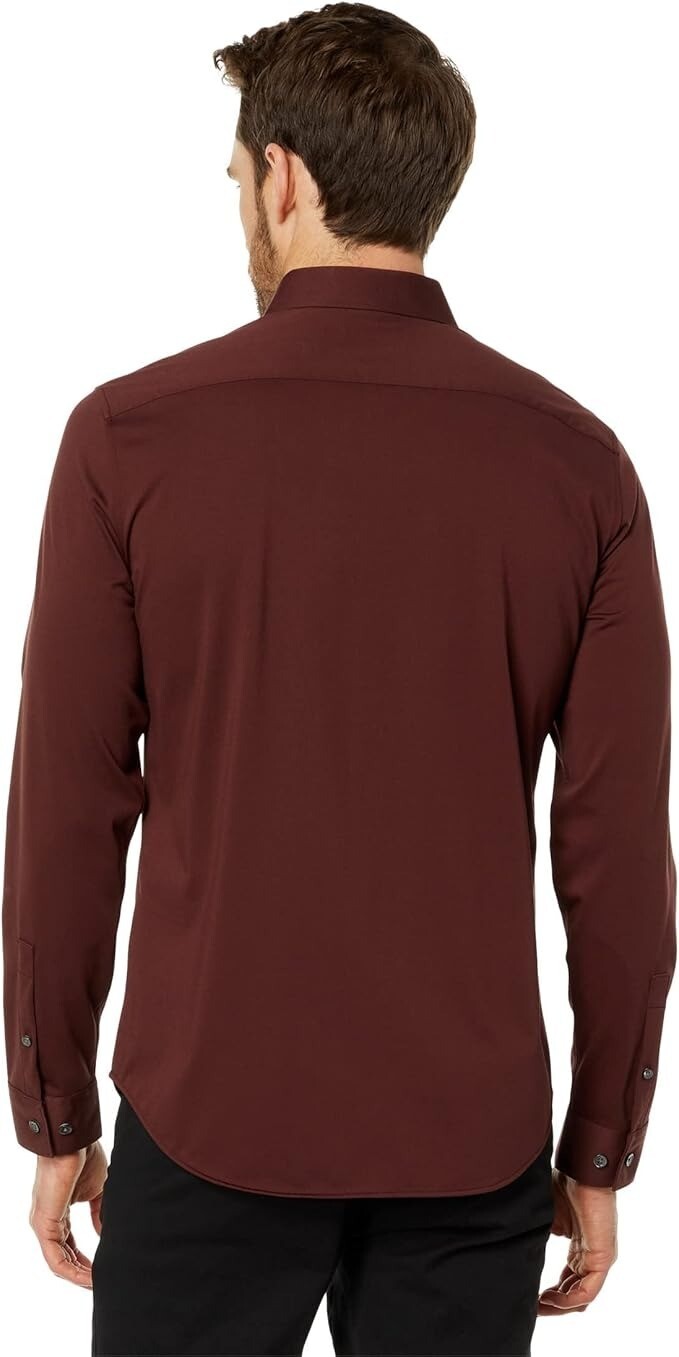Translation missing: en.Alfani Men's Alfatech Yarn-Dyed Long Sleeve Performance Shirt Maroon - 2XL