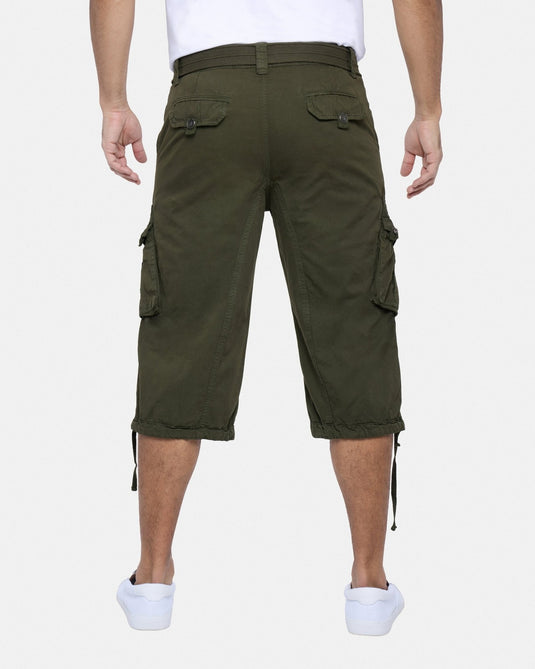 Translation missing: en.X-Ray Men's Belted Capri Cotton Cargo Shorts - Olive-42W