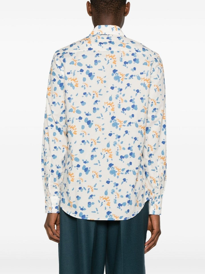 Translation missing: en.Marni Mens Prem. Cotton Logo Dripping Paint Splatter Shirt White-IT 50 US Large