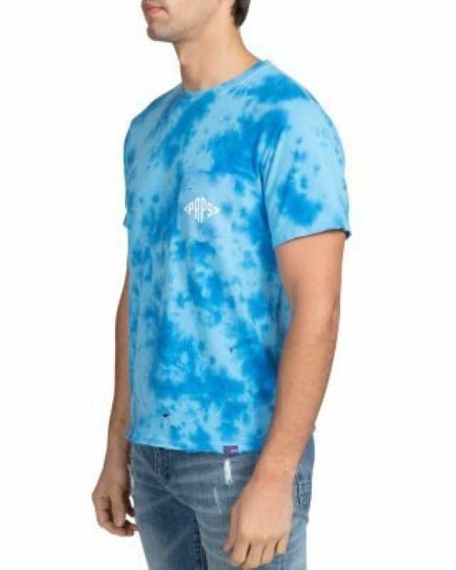 Translation missing: en.Prps Ballwin Cotton Tie-Dyed Destroyed Pocket Tee in Blue-Size Large