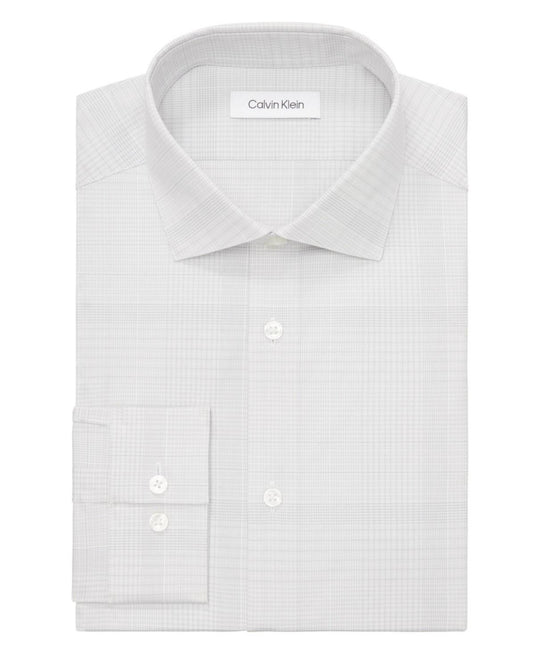 Translation missing: en.Calvin Klein Steel Plus, Men's Slim Fit Dress Shirt Plaid Grey-17.5 34/35