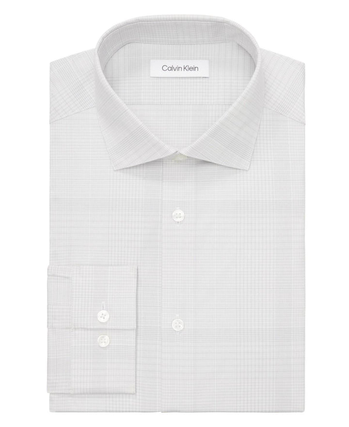 Translation missing: en.Calvin Klein Steel Plus, Men's Slim Fit Dress Shirt Plaid Grey-17.5 34/35