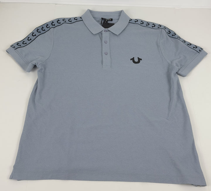 Translation missing: en.True Religion Polo Shirt Mens Small Sky Blue Logo Damask Cotton Blend Short Slve