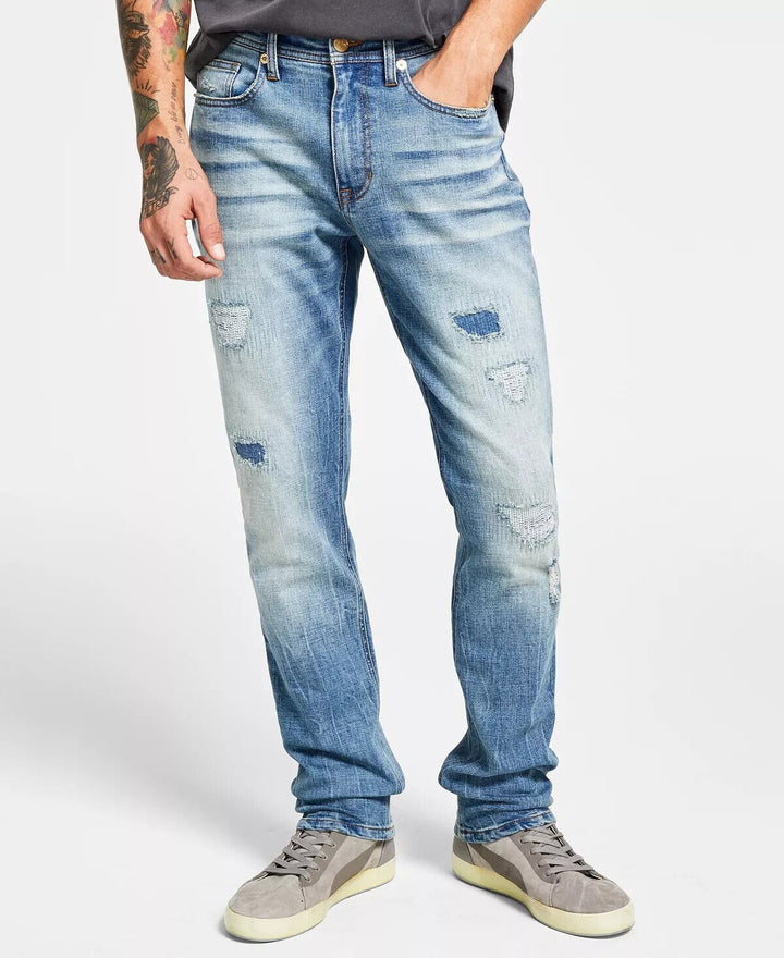 Translation missing: en.Heroes Motors Men's Slim-Straight Fit Distressed Jeans in Henderson Blue-32/32