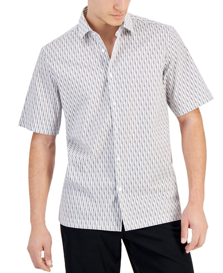 Translation missing: en.Alfani Men's Regular-Fit Geo-Print Button-Down Shirt Short Sleeve Gray Fog-Small